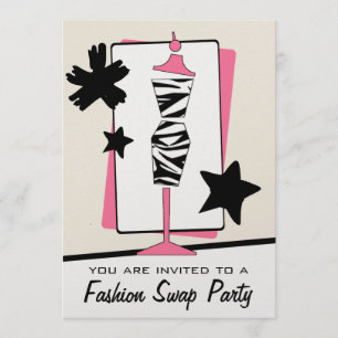 Fashion Clothing Swap Party Zebra Print Dress Form Invitation