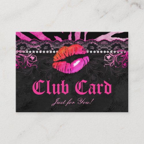 Fashion Club Card Lace Lips Zebra Pink Orange Business Card Template