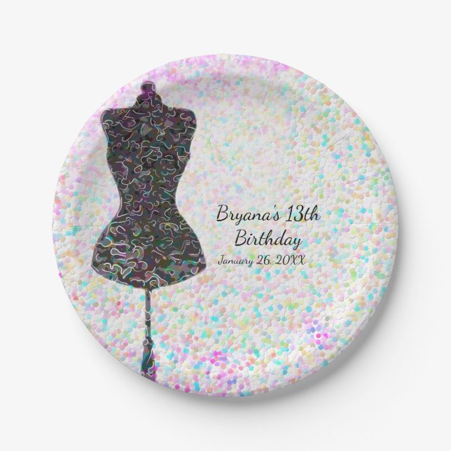 Fashion Confetti Mannequin Modern Custom Party Paper Plates (Front)