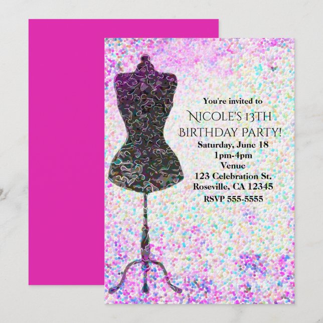 Fashion Confetti Mannequin Party Invitations (Front/Back)