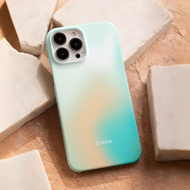 Fashion Cool Mint Beige Gradient Tie Dye Custom Case-Mate iPhone Case (The fashionable and cool personalized phone case has a gradient tie-dye of mint, beige & white. )