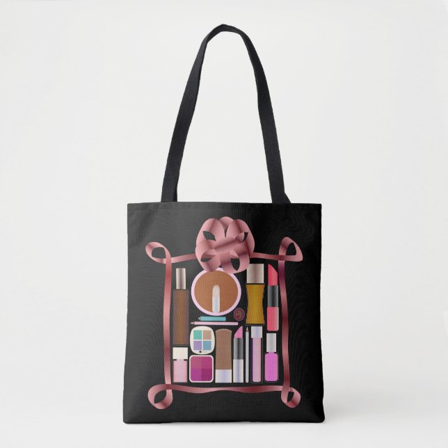 Fashion cosmetic pouch silk ribbon bow lipstick bl tote bag (Front)