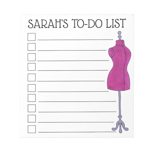 Fashion Costume Designer Seamstress To Do List Notepad (Front)