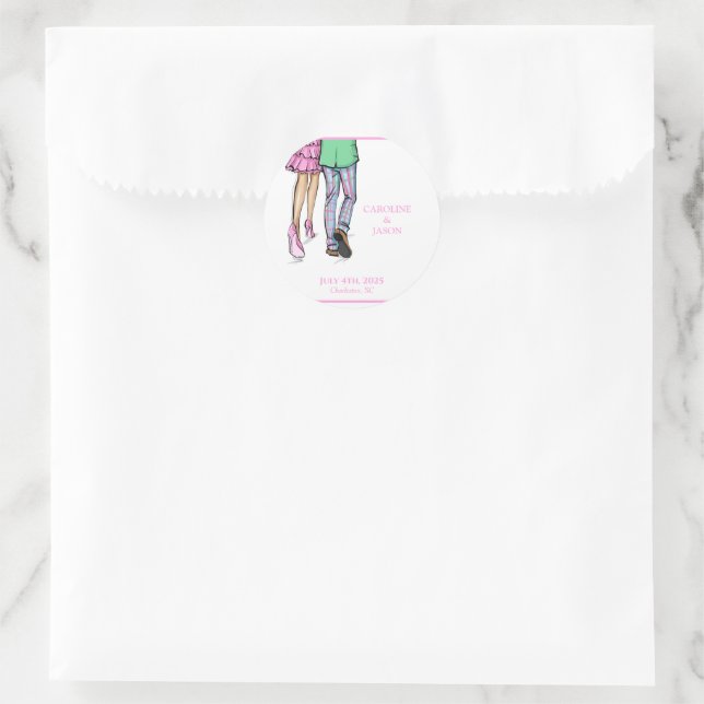 Fashion Couple Red Lobster Shower Wedding Favors Classic Round Sticker (Bag)