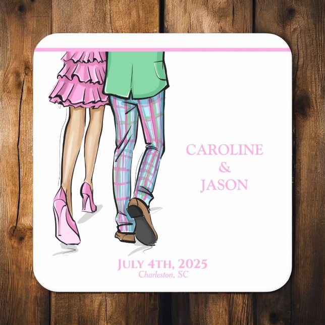 Fashion Couple Red Lobster Shower Wedding Square Paper Coaster (Creator Uploaded)