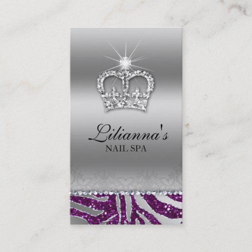Fashion Crown Salon Spa Silver Purple Crystal Business Card Templates