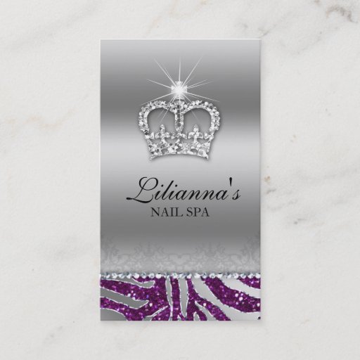Customizable Fashion Crown Salon Spa Silver Purple Crystal Business Card Templates
