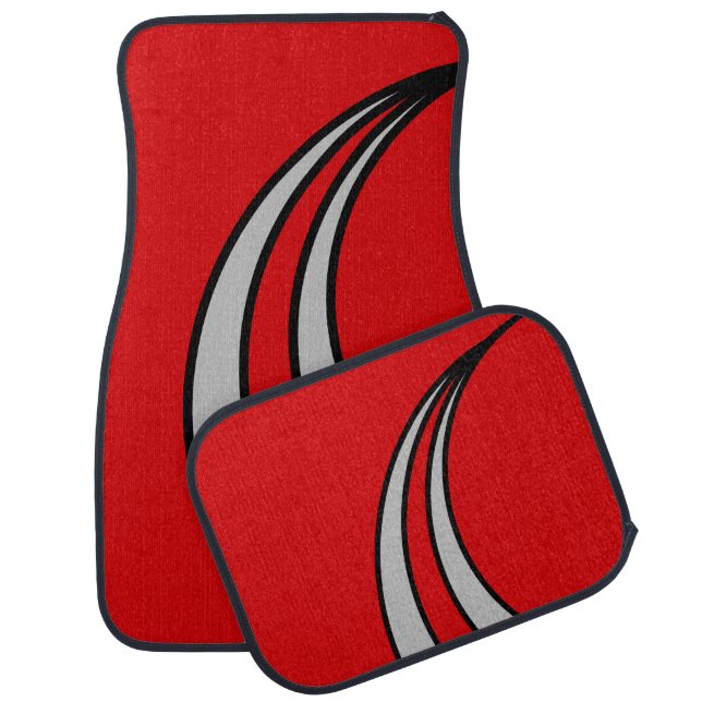 Fashion curvy lines on red & silver car floor mat (Set)