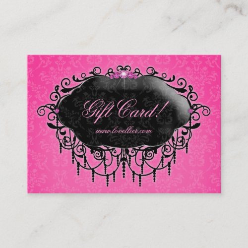 Fashion Damask Jewelry Gift Certificate Pink Black Business Card Template