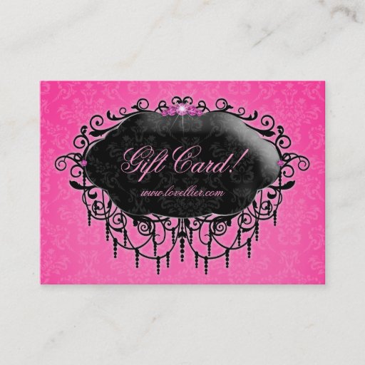 Customizable Fashion Damask Jewelry Gift Certificate Pink Black Business Card Template