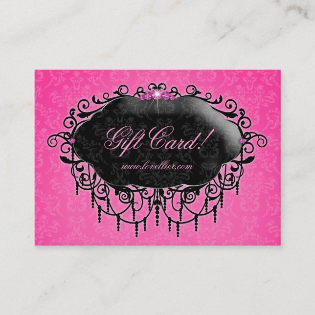 Fashion Damask Jewelry Gift Certificate Pink Black (Front)