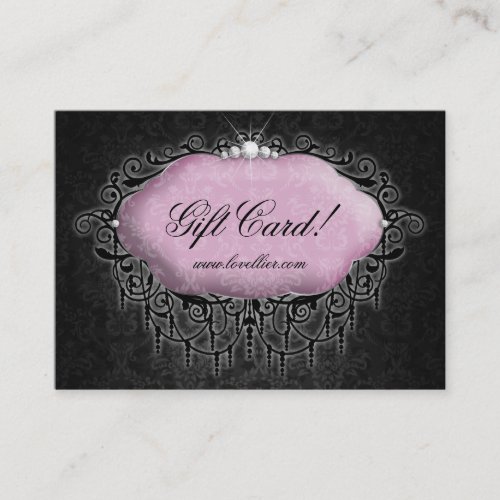 Fashion Damask Jewelry Gift Certificate Pink Gray Business Card Template