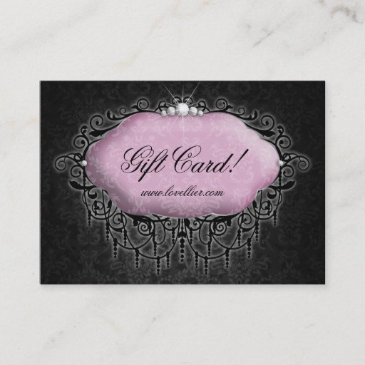 Customizable Fashion Damask Jewelry Gift Certificate Pink Gray Business Card Template