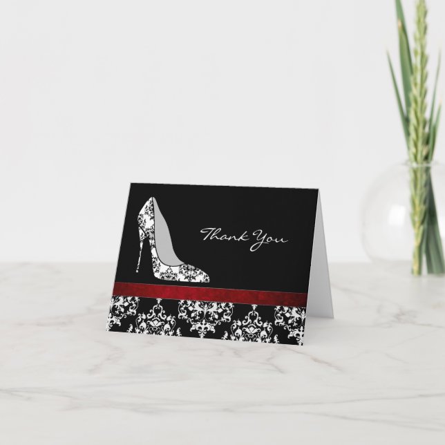 Fashion Damask Stiletto Thank You Card (Front)