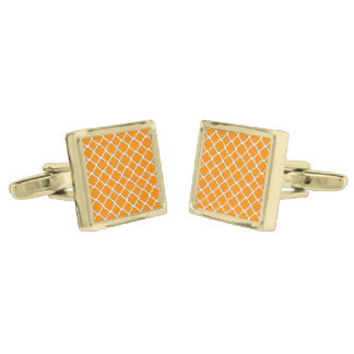 Fashion Dark Orange Quatrefoil Maroccan Pattern Cufflinks
