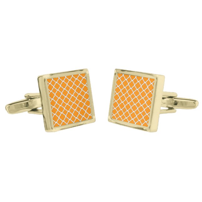 Fashion Dark Orange Quatrefoil Maroccan Pattern Cufflinks (Angled)