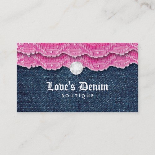Fashion Denim Jeans Lace Jewelry Pink Business Card Template