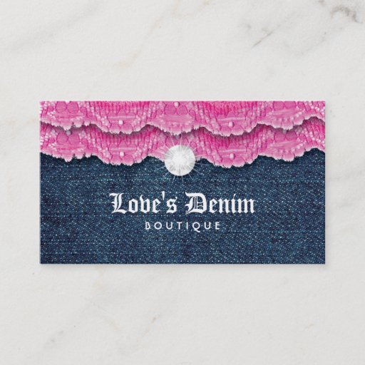 Customizable Fashion Denim Jeans Lace Jewelry Pink Business Card Template