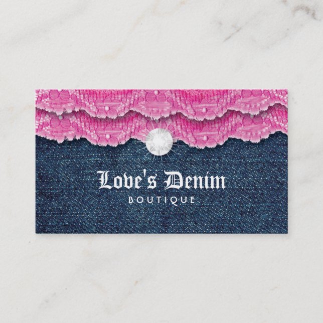 Fashion Denim Jeans Lace Jewelry Pink Business Card (Front)