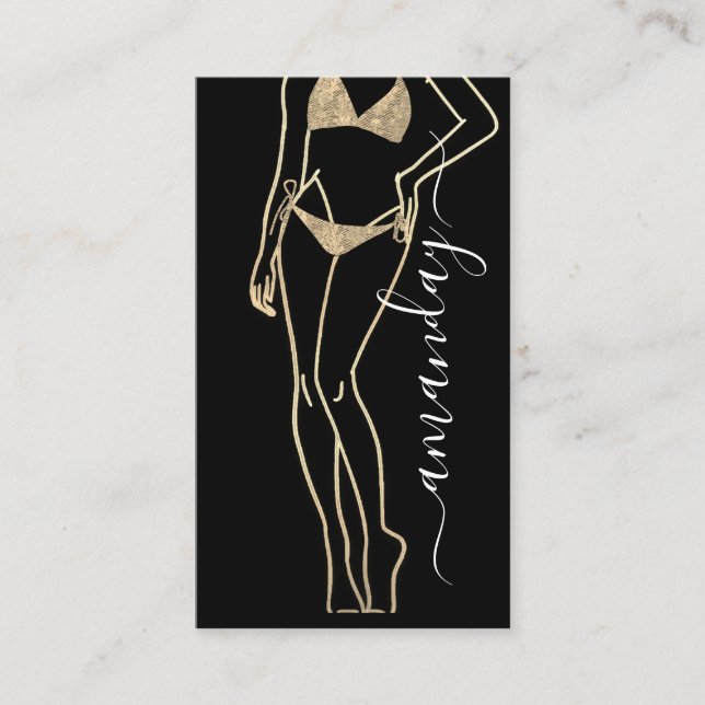 Fashion Designer Bikini Logo QR Gray Black Gold Business Card (Front)