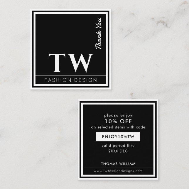 Fashion Designer Black Discount Card (Front/Back)