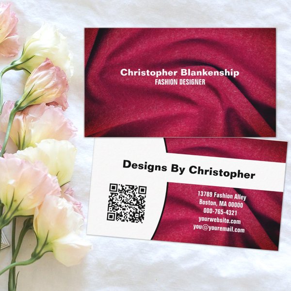 Fashion Designer Burgundy Fabric Texture QR Code