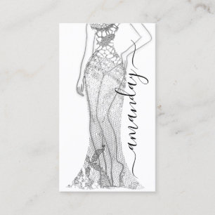 Fashion Designer Dress Logo QR Code Silver Lace Business Card