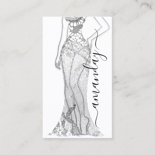 Fashion Designer Dress Logo QR Code Silver Lace  Business Card