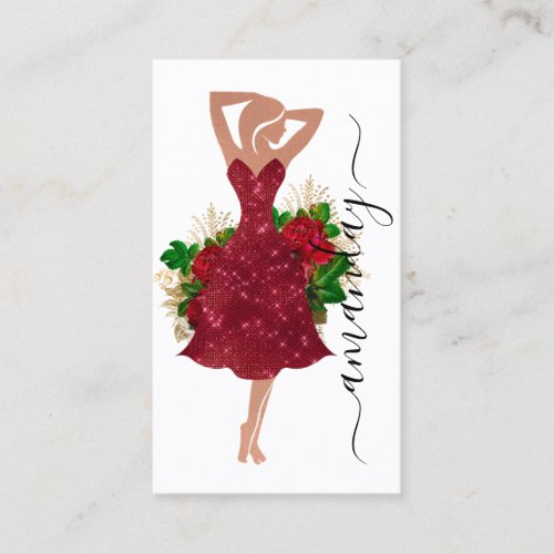 Fashion Designer Dress Logo QR Red Dress Shop Business Card