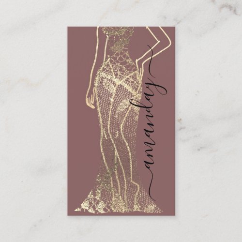 Fashion Designer Dress Logo QR Rose Gold Lace VIP Business Card