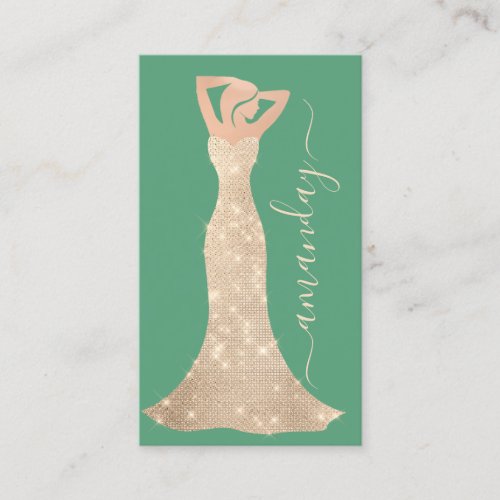 Fashion Designer Dress Logo QR Rose Green Business Card