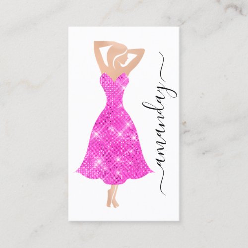Fashion Designer Dress Logo QR Rose Pink White Business Card