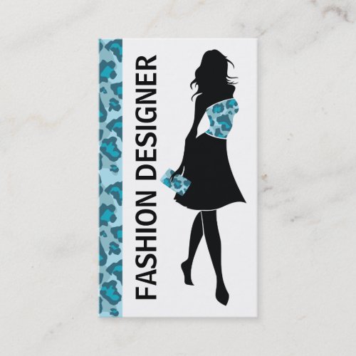 Fashion designer girl blue panther print business card