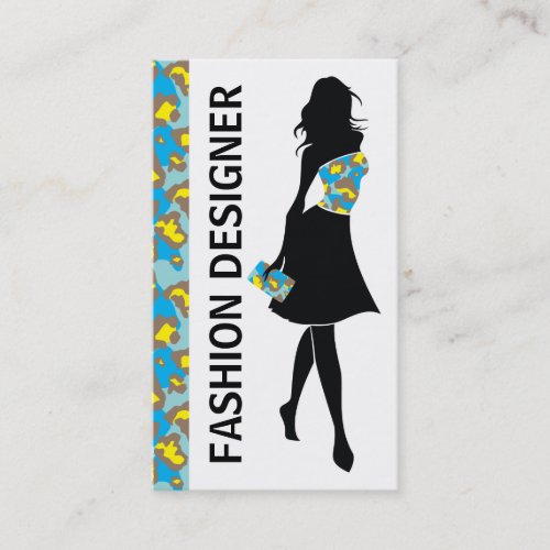 Fashion designer girl blue yellow panther print business card