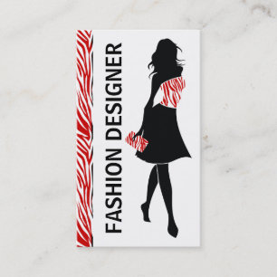 Fashion designer girl red white zebra print business card