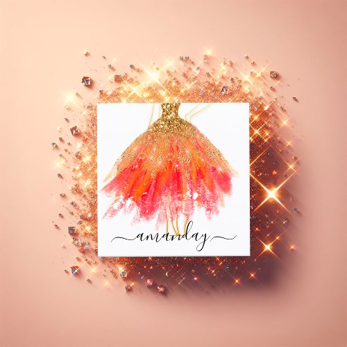 Fashion Designer Glitter Dress Logo QR Red Gold Square Business Card