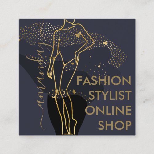 Fashion Designer Logo QR Body SHAPE Stylist Gold Square Business Card