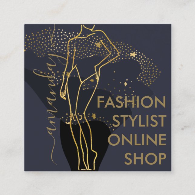 Fashion Designer Logo QR Body SHAPE Stylist Gold Square Business Card (Front)