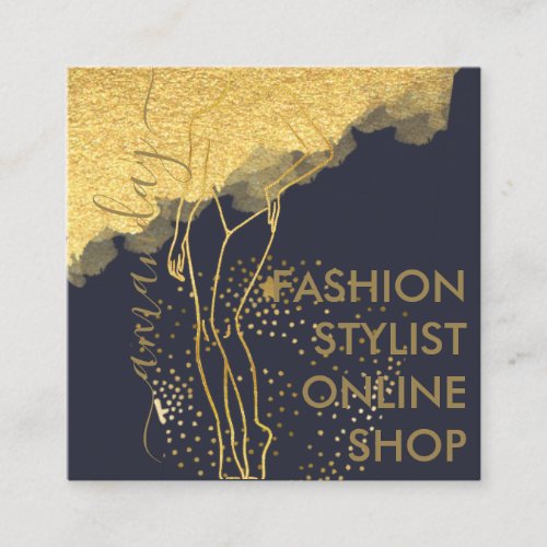 Fashion Designer Logo QR Body SHAPE Stylist Golden Square Business Card