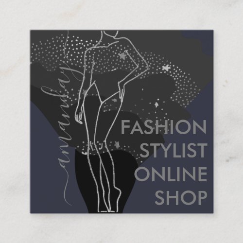 Fashion Designer Logo QR Body SHAPE Stylist Gray Square Business Card