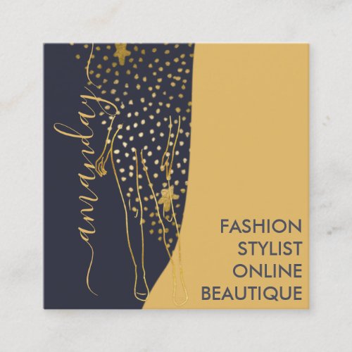 Fashion Designer Logo QR Body SHAPE Stylist Mustar Square Business Card