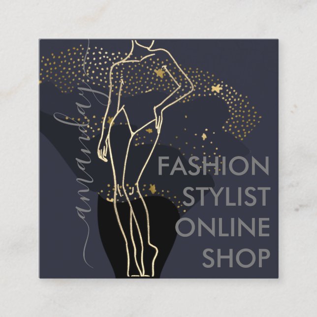 Fashion Designer Logo QR Body SHAPE Stylist Stars  Square Business Card (Front)
