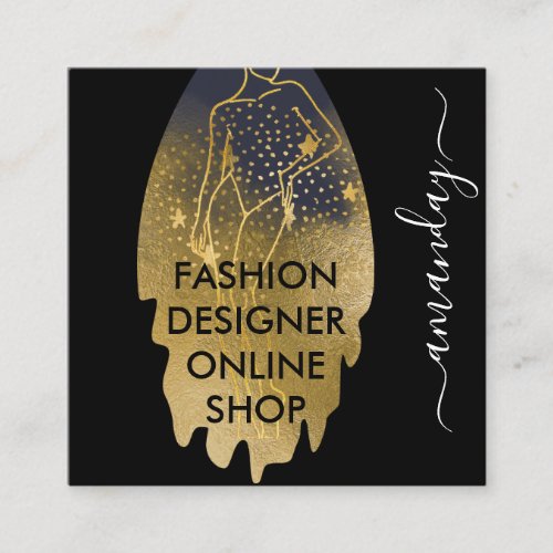 Fashion Designer Logo QR Body Stylist Stars Square Business Card