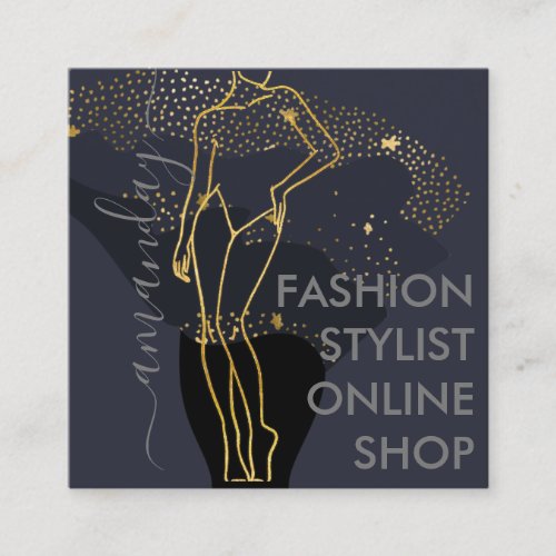 Fashion Designer Logo QR Body Stylist Stars VIP Square Business Card