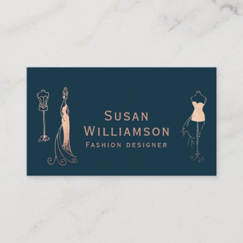 Fashion Designer Rose Gold Navy  Business Card