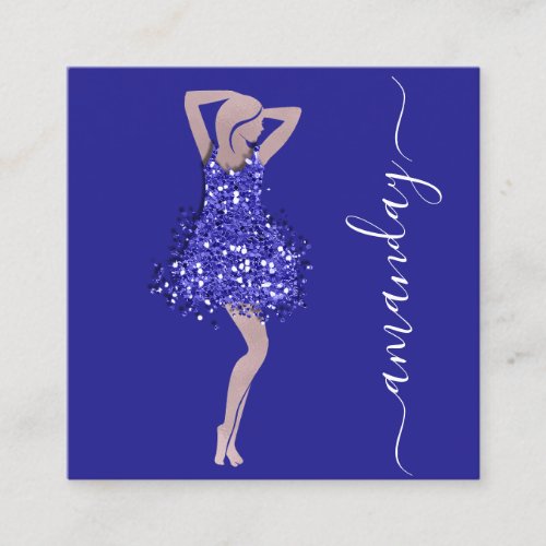 Fashion Designer Shop Blue Glitter Dress QR  Logo  Square Business Card