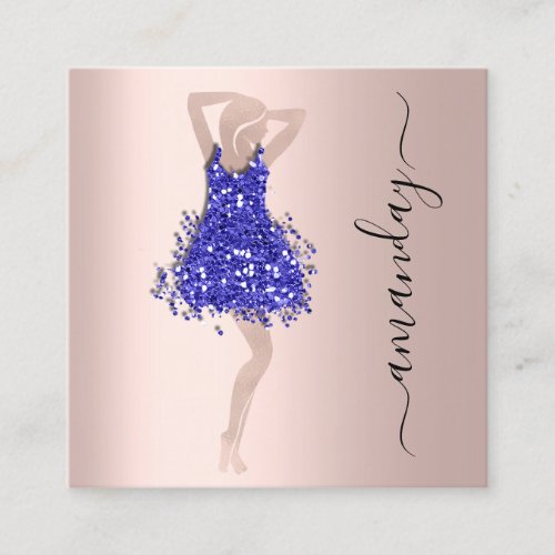 Fashion Designer Shop Blue Glitter Dress QR  Logo  Square Business Card