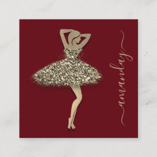 Fashion Designer Shop Dress QR Code Logo Gold Red Square Business Card