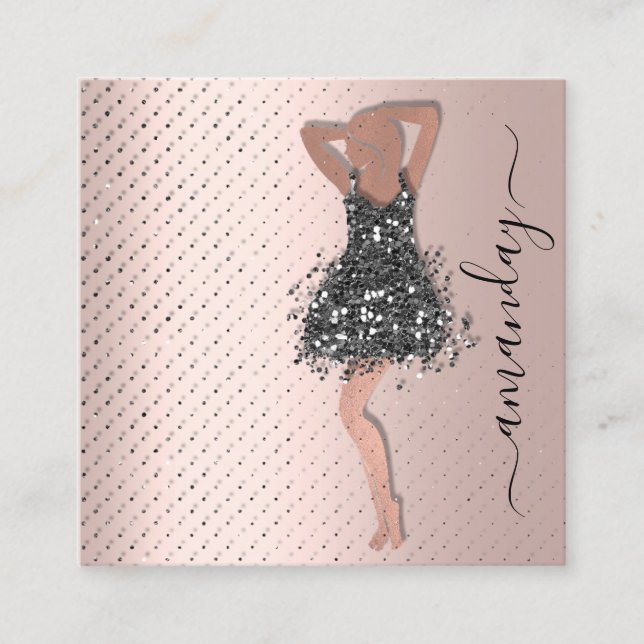 Fashion Designer Shop Dress QRCode Logo Rose Spark Square Business Card (Front)
