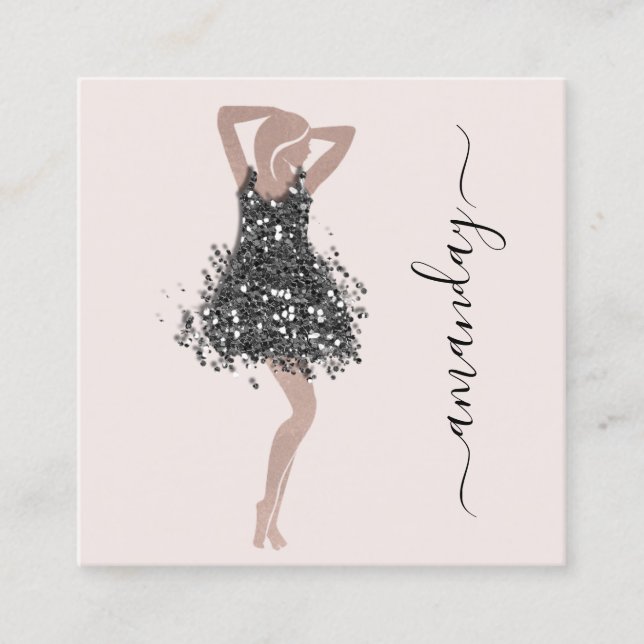 Fashion Designer Shop Dress QRCode Logo RosePowder Square Business Card (Front)